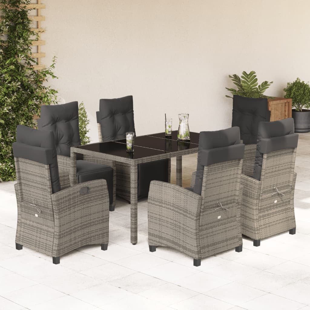 7-Delige Tuinset Met Kussens Poly Rattan Grijs