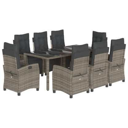 9-Delige Tuinset Met Kussens Poly Rattan Grijs