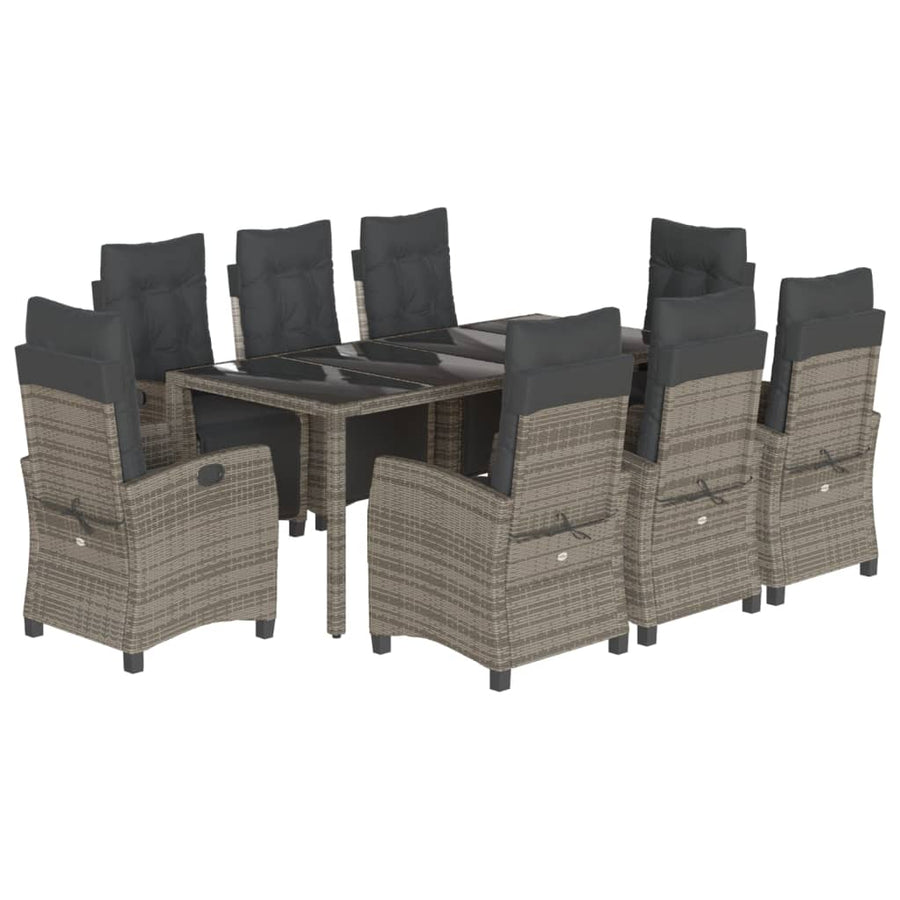 9-Delige Tuinset Met Kussens Poly Rattan Grijs