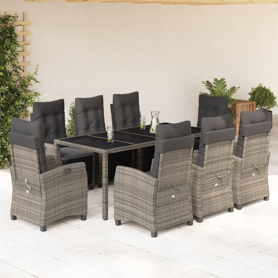9-Delige Tuinset Met Kussens Poly Rattan Grijs