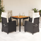 5-piece Garden Set with Cushions, Poly Rattan, Black