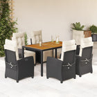 7-Piece Poly Rattan Garden Set with Cushions Black