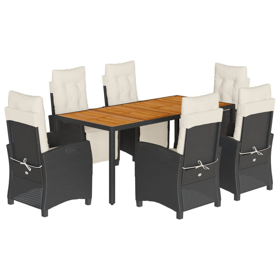 7-Delige Tuinset Met Kussens Poly Rattan 6 190 cm tafellengte Zwart en crème