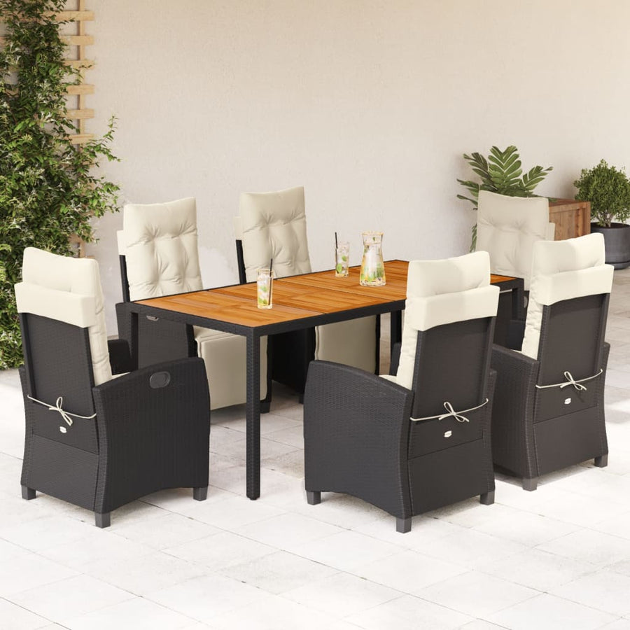 7-Delige Tuinset Met Kussens Poly Rattan 6 190 cm tafellengte Zwart en crème