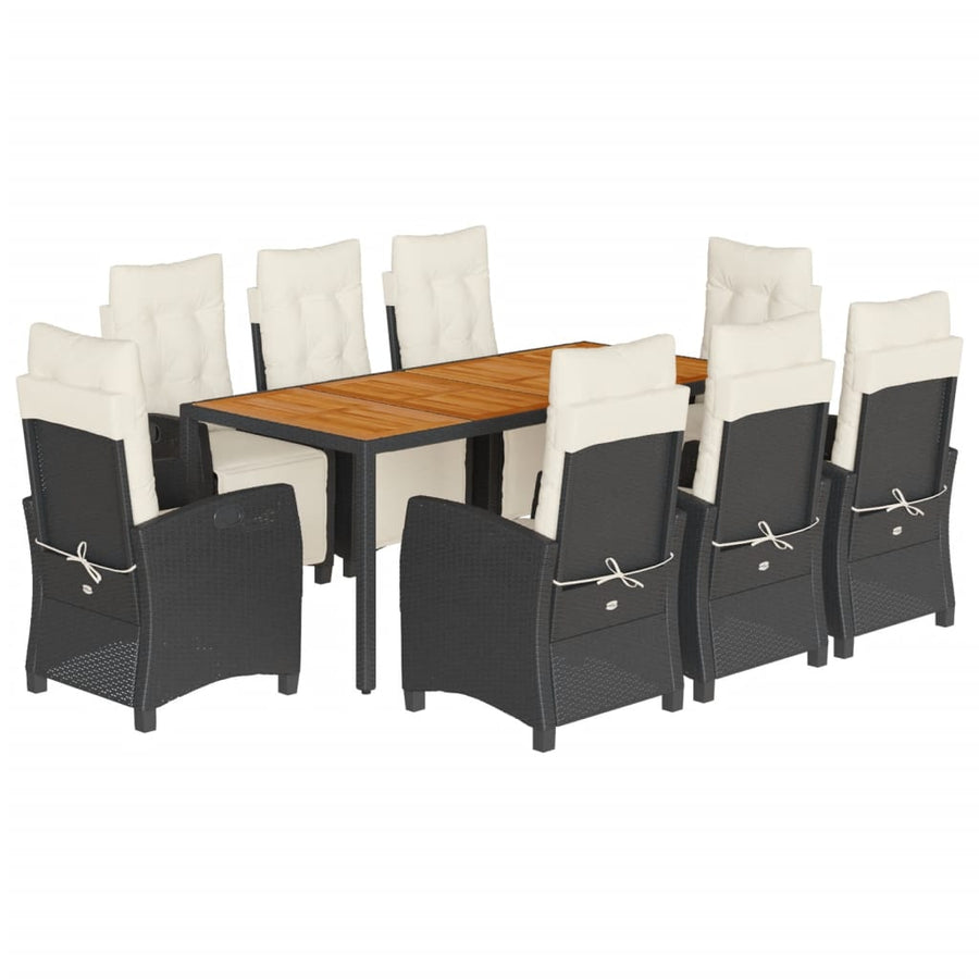 9-Delige Tuinset Poly Rattan 8 190 cm tafellengte Zwart en crème