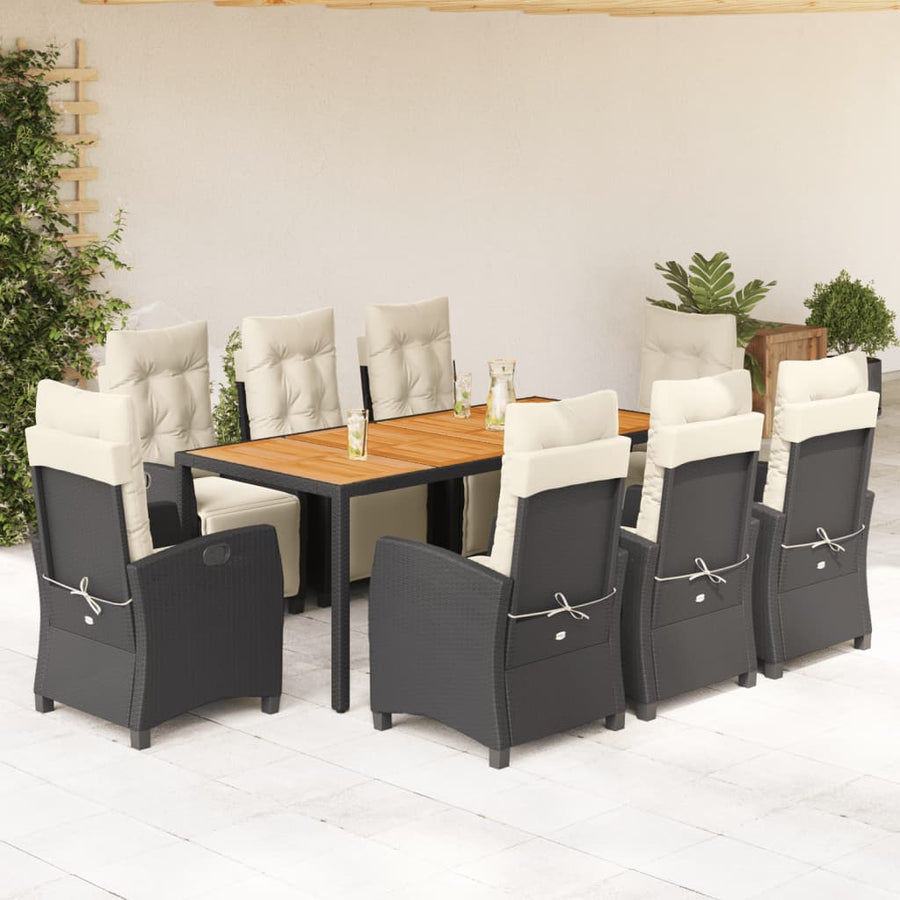 9-Delige Tuinset Poly Rattan 8 190 cm tafellengte Zwart en crème