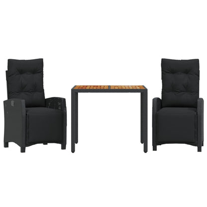 3-Delige Tuinset Met Kussens Poly Rattan Zwart