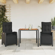 Tuinset poly rattan 3-delig zwart met kussens