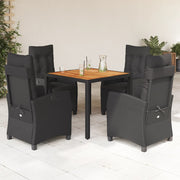 Tuinset 5-delig poly rattan zwart met kussens