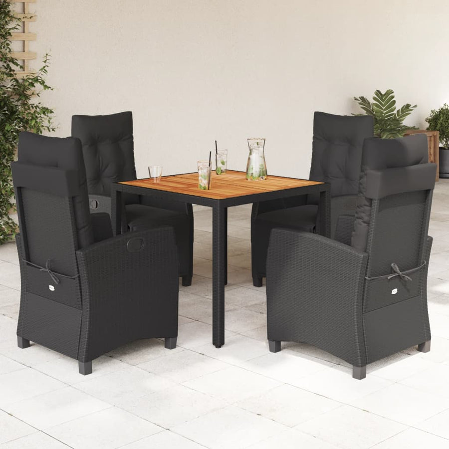 5-Delige Tuinset Met Kussens Poly Rattan Zwart