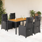 Tuinset 5-delig poly rattan zwart met kussens
