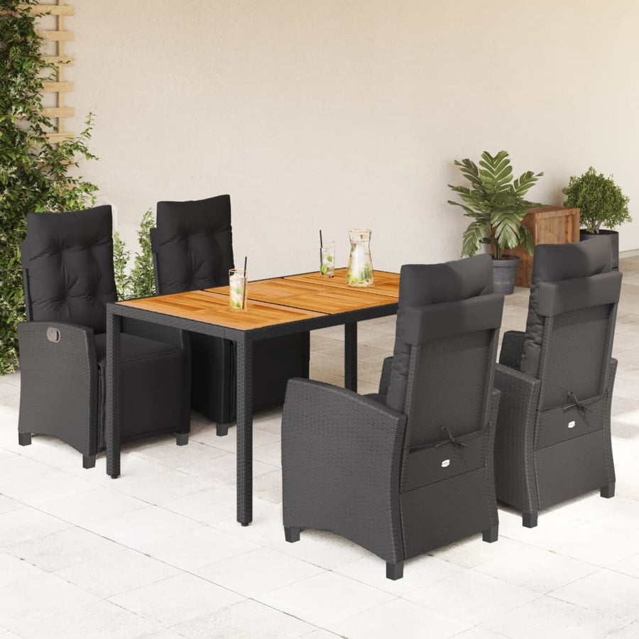 5-Delige Tuinset Met Kussens Poly Rattan Zwart