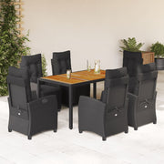 Tuinset 7-delig poly rattan zwart met kussens