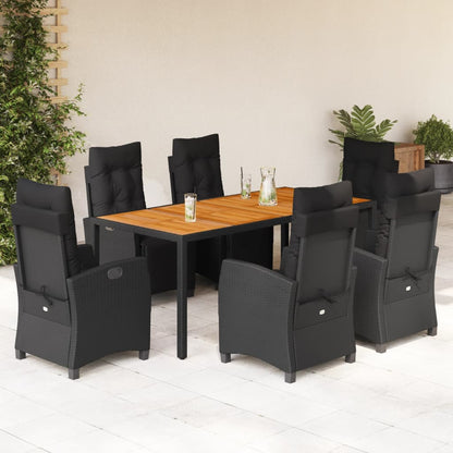 7-Delige Tuinset Met Kussens Poly Rattan 6 190 cm tafellengte Zwart