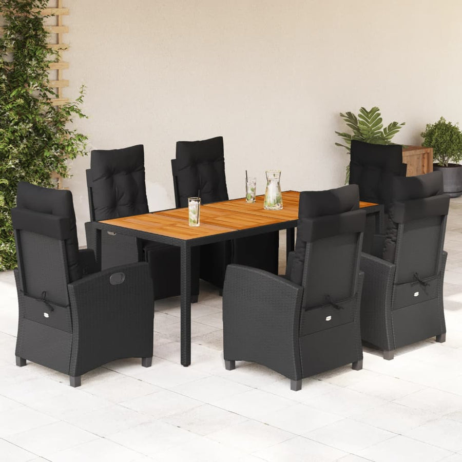 7-Delige Tuinset Met Kussens Poly Rattan 6 190 cm tafellengte Zwart