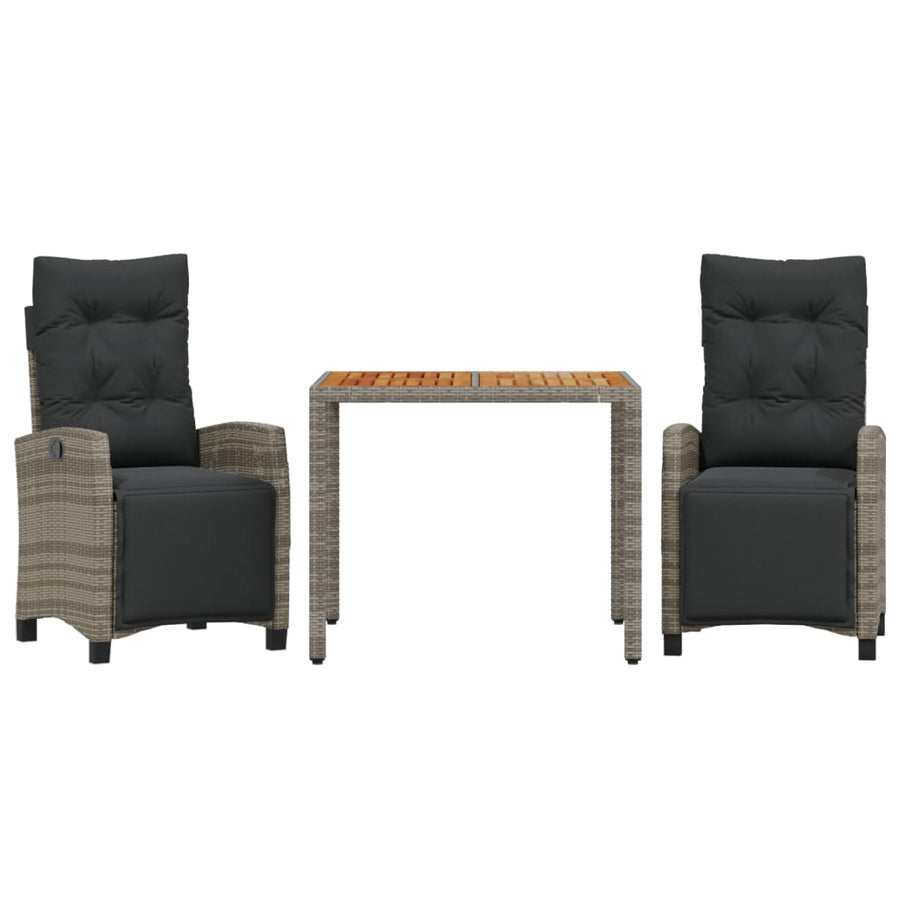 3-Delige Tuinset Met Kussens Poly Rattan Grijs