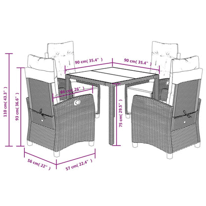 5-Delige Tuinset Met Kussens Poly Rattan Grijs