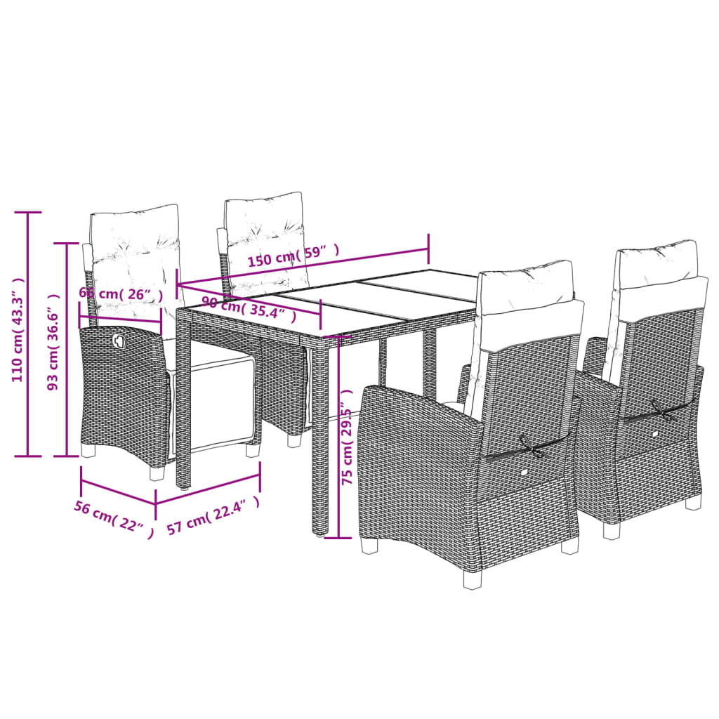 5-Delige Tuinset Met Kussens Poly Rattan Grijs