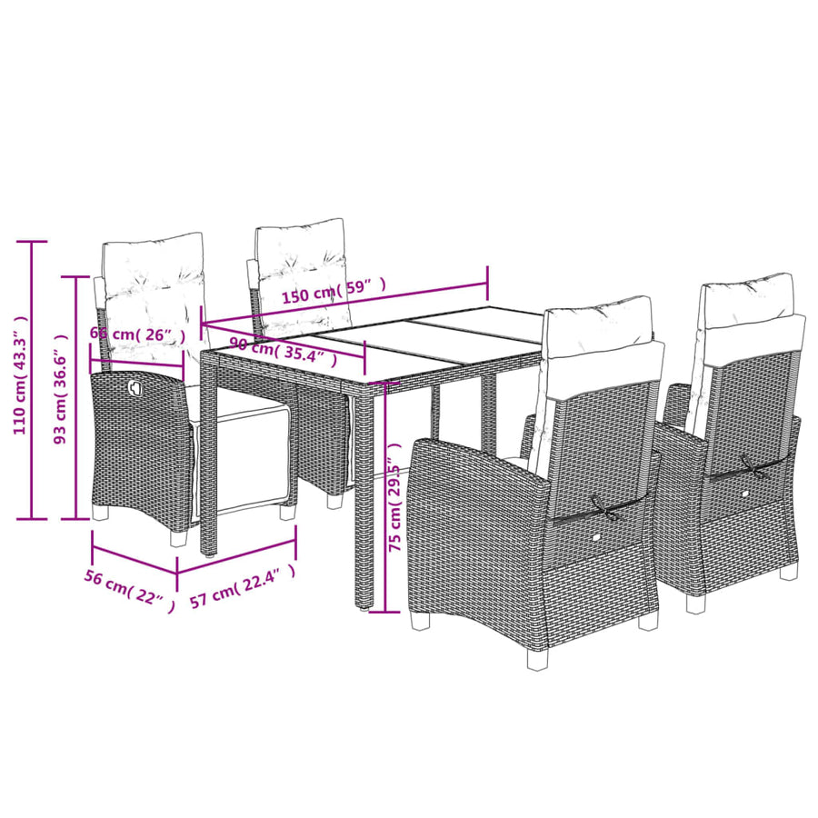 5-Delige Tuinset Met Kussens Poly Rattan Grijs