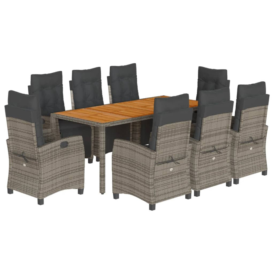 9-Delige Tuinset Met Kussens Poly Rattan Grijs