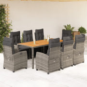Tuinset 9-delig poly rattan grijs