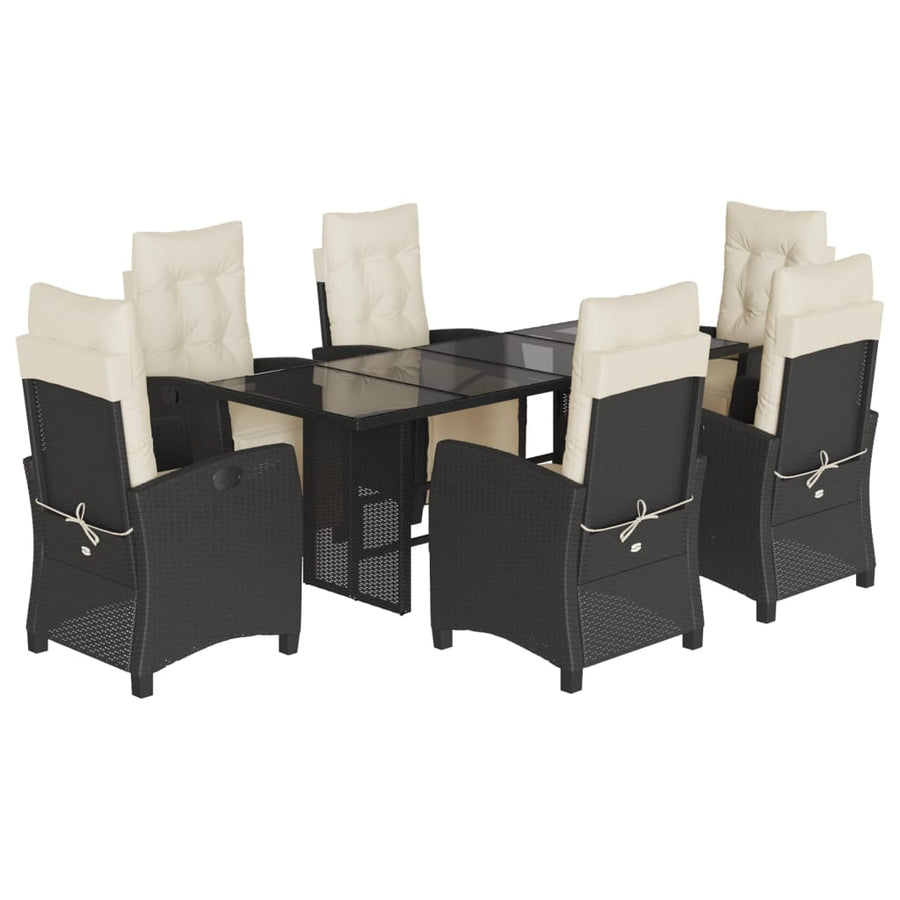 Tuinset met kussens poly rattan 7 Zwart en crème Glas