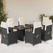 Tuinset 7-delig poly rattan zwart met kussens