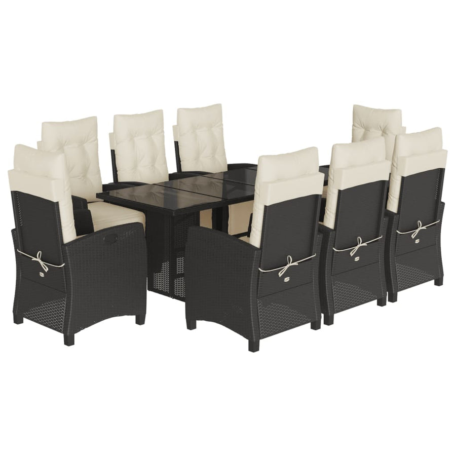 Tuinset poly rattan 9 Zwart en crème Glas