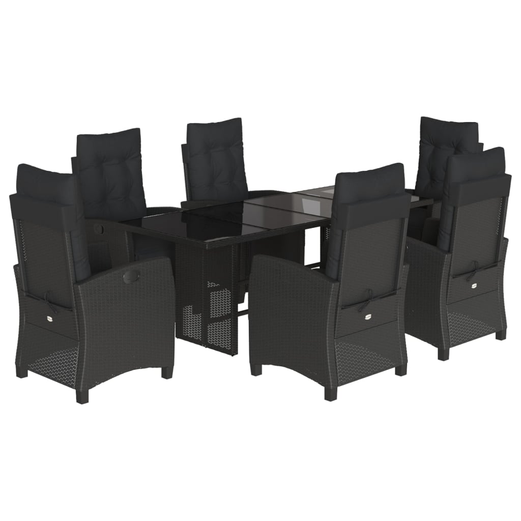 -Delige Tuinset Met Kussens Poly Rattan 7 Zwart Glas
