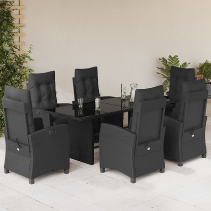 -Delige Tuinset Met Kussens Poly Rattan 7 Zwart Glas