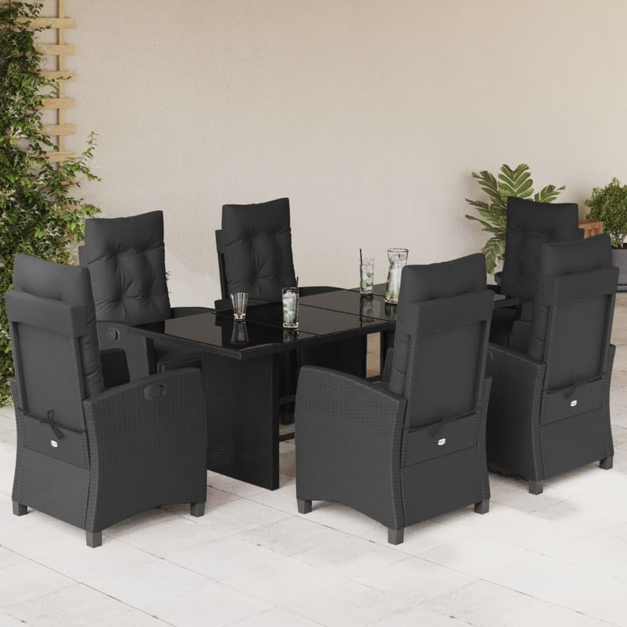 -Delige Tuinset Met Kussens Poly Rattan 7 Zwart Glas