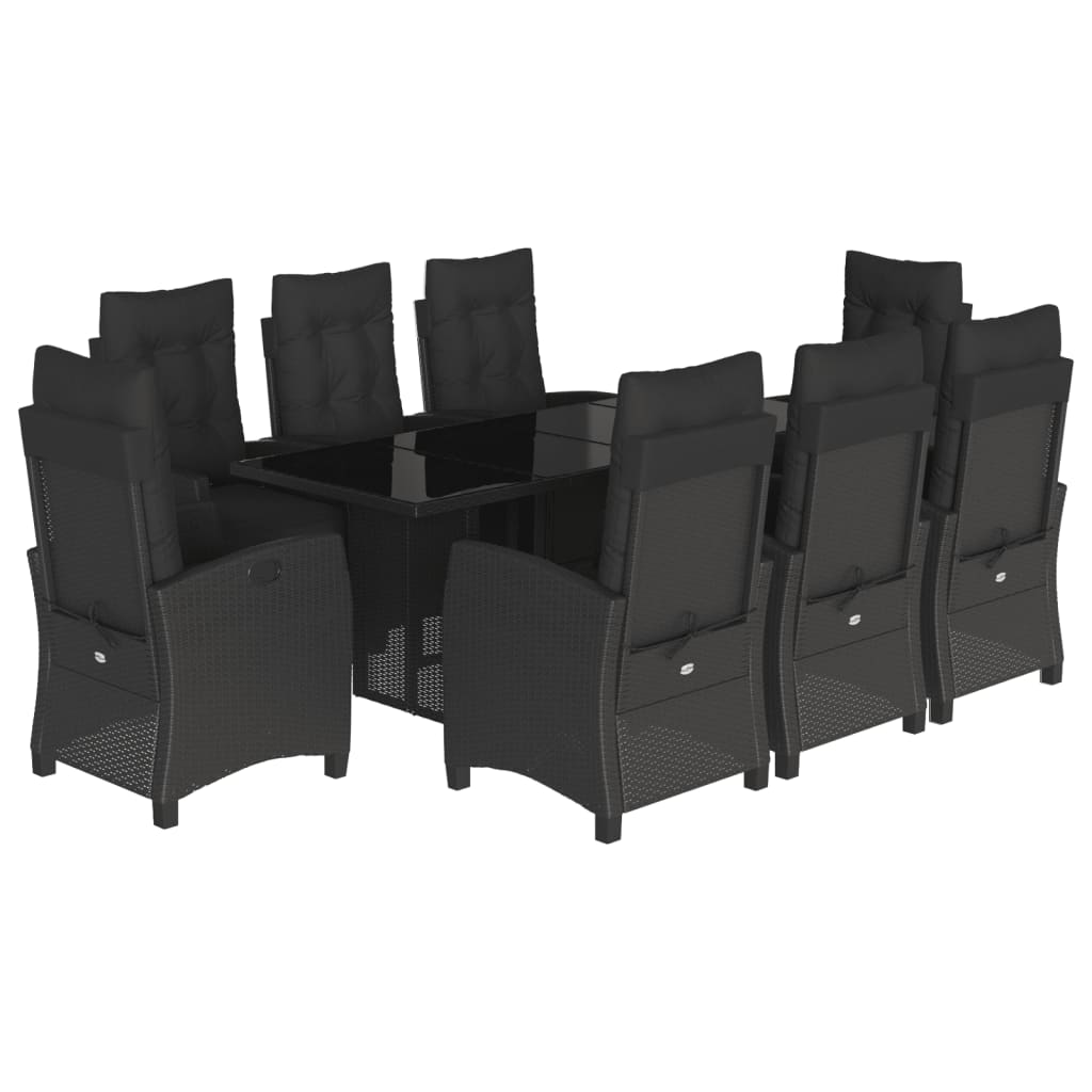 Tuinset poly rattan 9 Zwart Glas