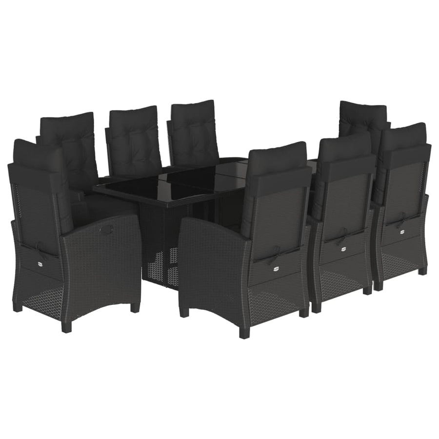 Tuinset poly rattan 9 Zwart Glas