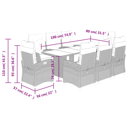 Tuinset poly rattan 9 Zwart Glas