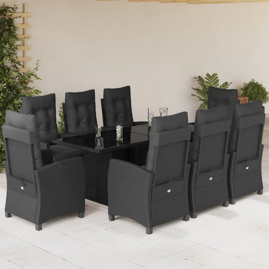 Tuinset poly rattan 9 Zwart Glas