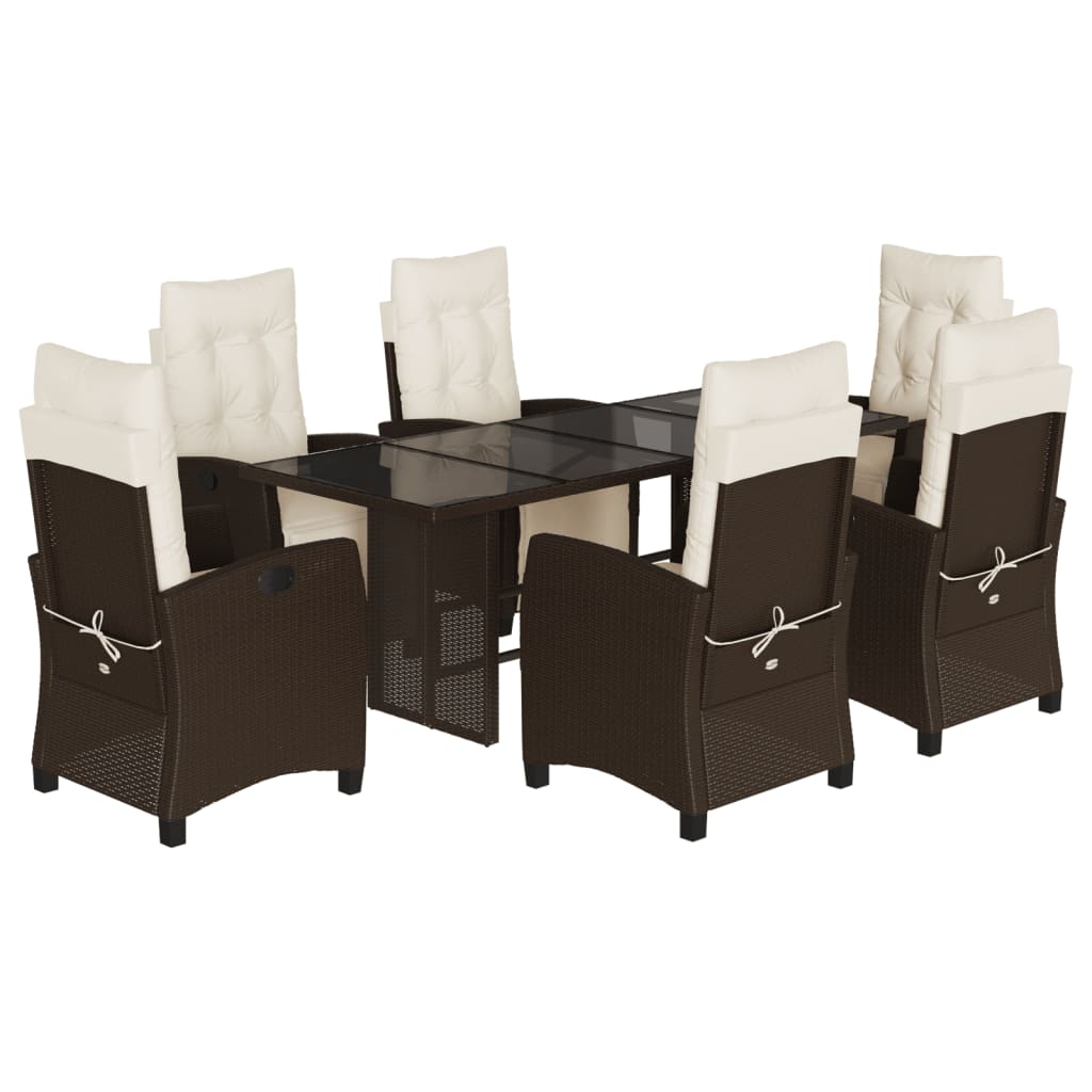 -Delige Tuinset Met Kussens Poly Rattan 7 Bruin en crème Glas
