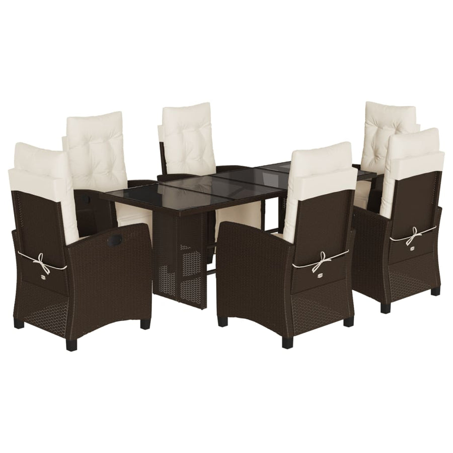 -Delige Tuinset Met Kussens Poly Rattan 7 Bruin en crème Glas