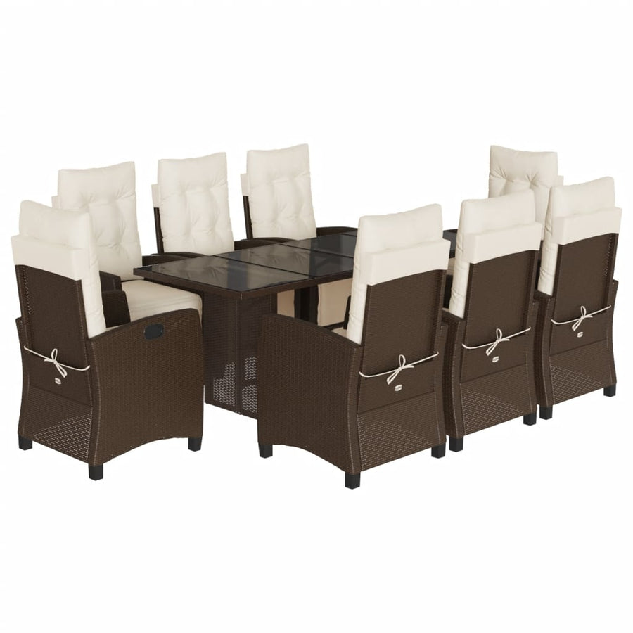 Tuinset met kussens poly rattan 9 Bruin en crème Glas