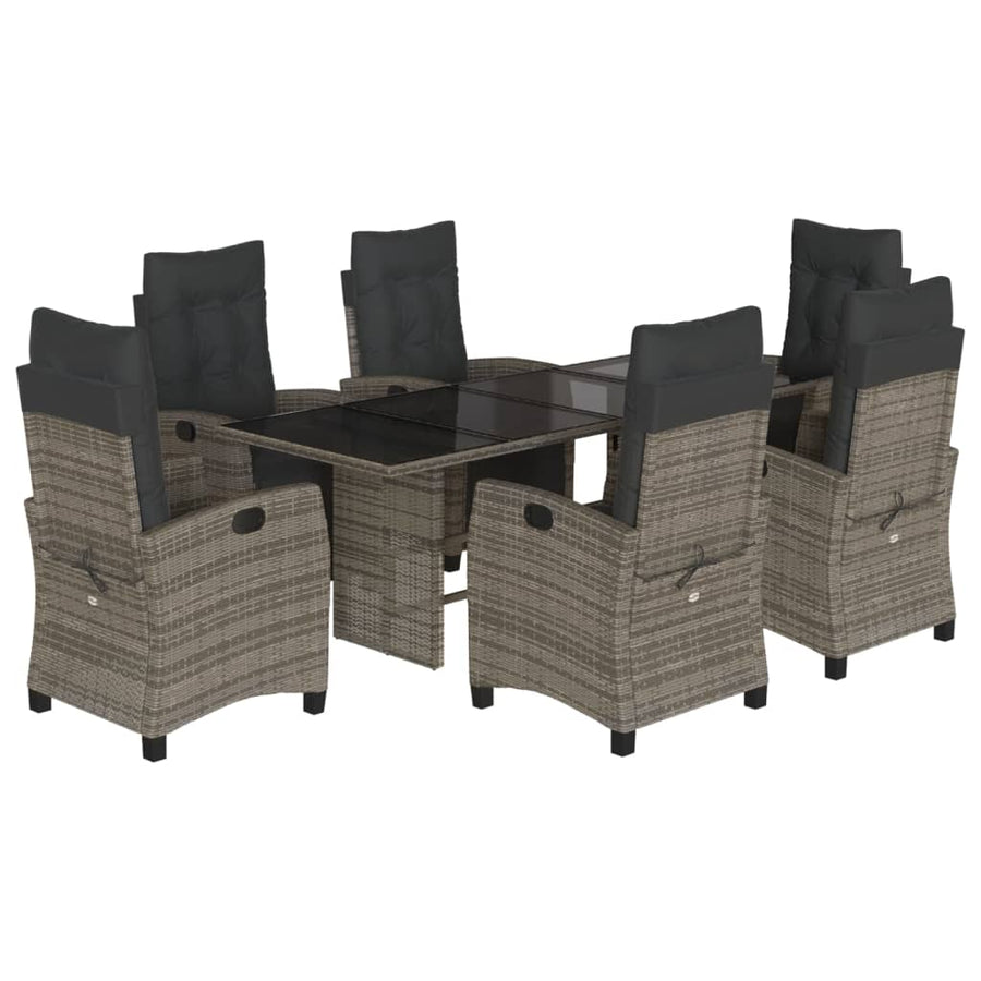 Tuinset met kussens poly rattan 7 Grijs Glas