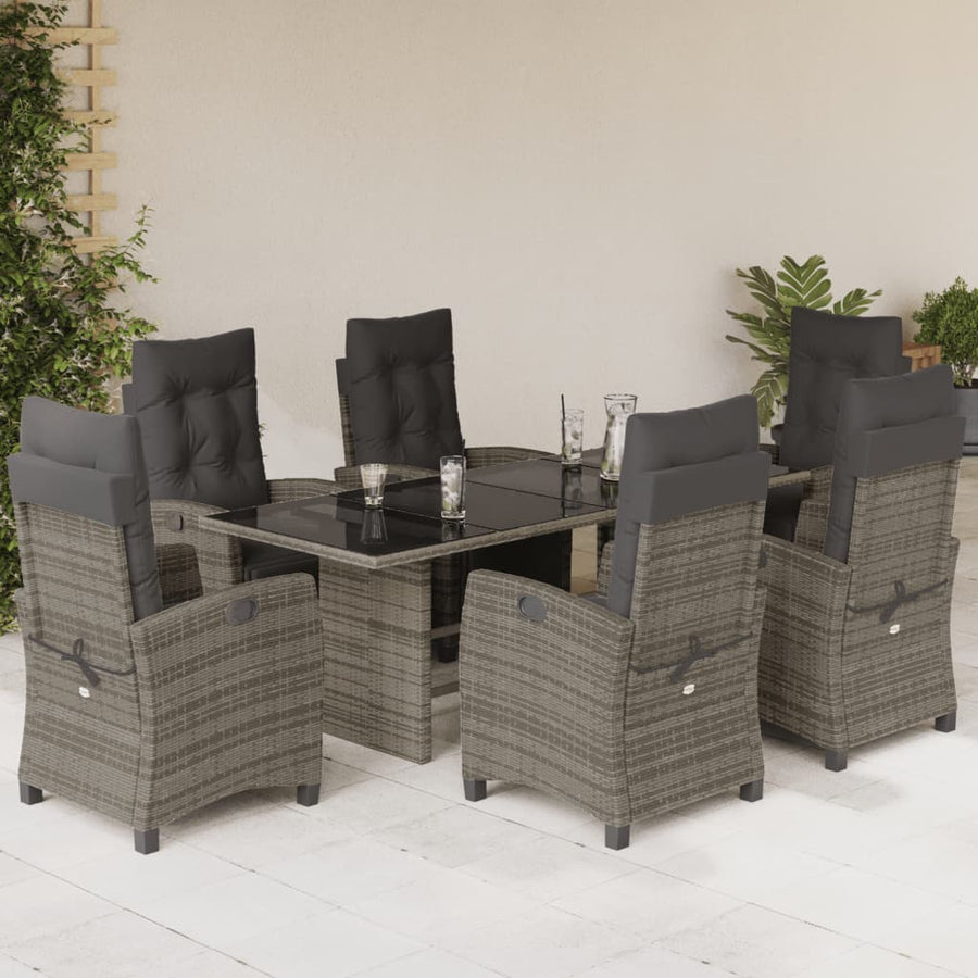 Tuinset met kussens poly rattan 7 Grijs Glas