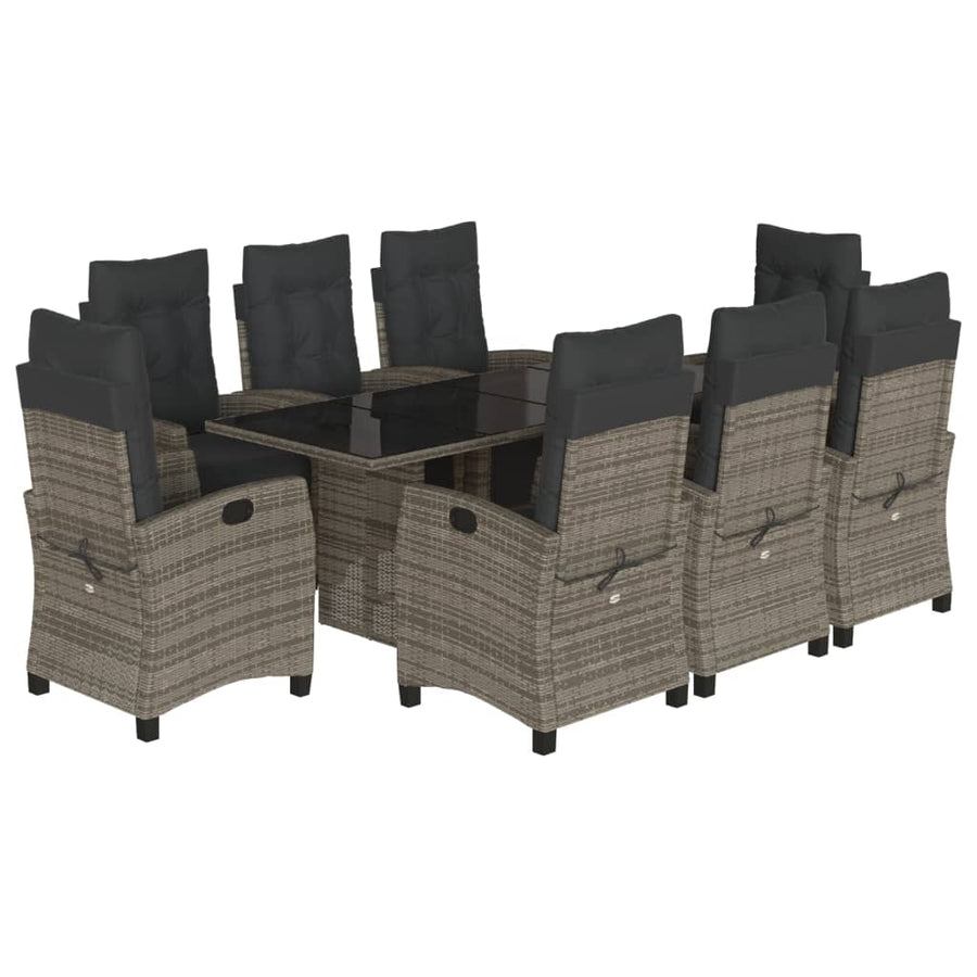 Tuinset met kussens poly rattan 9 Grijs Glas