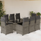 Tuinset met kussens poly rattan 9 Grijs Glas