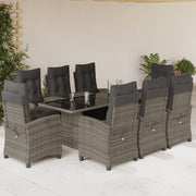 Tuinset 9-delig poly rattan grijs