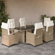Tuinset 7-delig poly rattan beige met kussens