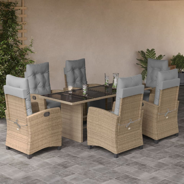 7-delige Tuinset met kussens poly rattan gemengd beige