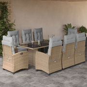 Tuinset 9-delig poly rattan gemengd beige met kussens