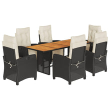 -Delige Tuinset Met Kussens Poly Rattan 7 Zwart en crème Hout