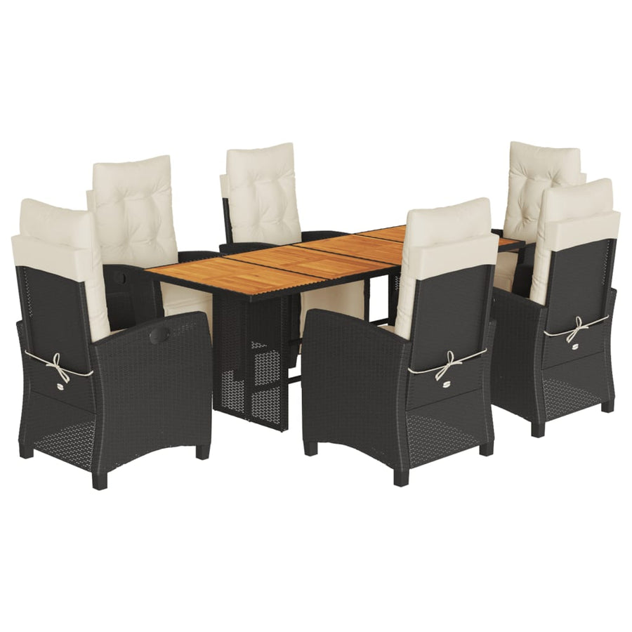 -Delige Tuinset Met Kussens Poly Rattan 7 Zwart en crème Hout