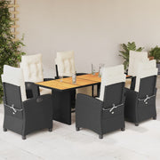 Tuinset 7-delig poly rattan zwart met kussens