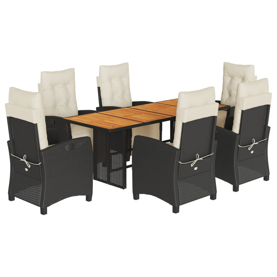 Tuinset poly rattan 9 Zwart en crème Hout